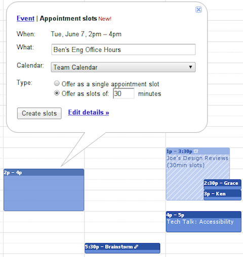 Google Appointment slots