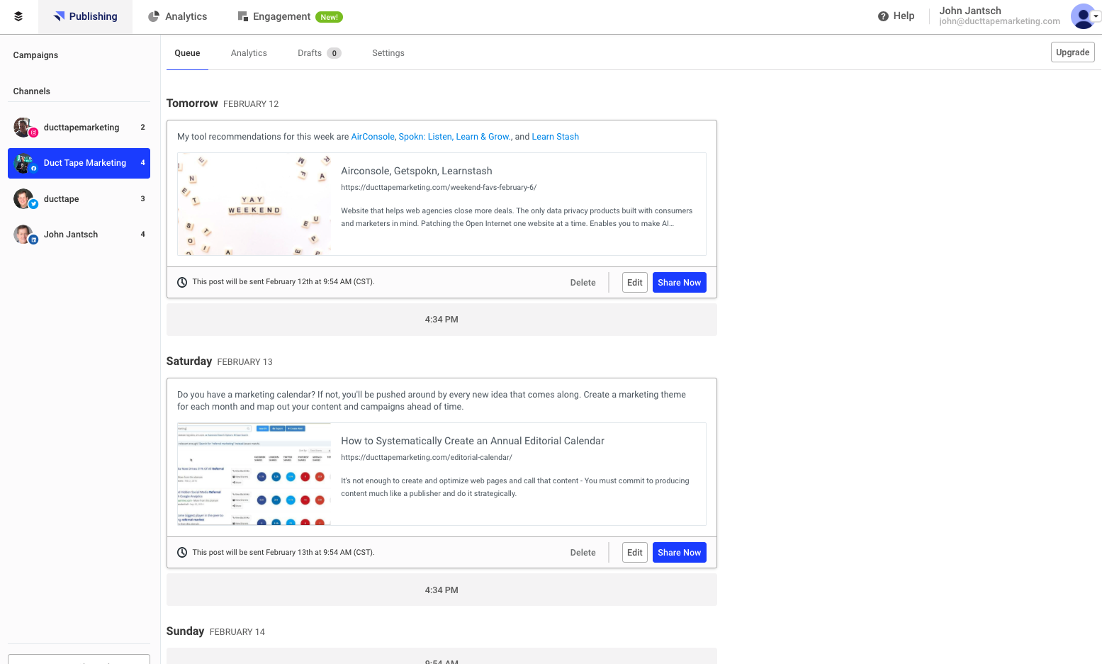 a screenshot of the Buffer dashboard