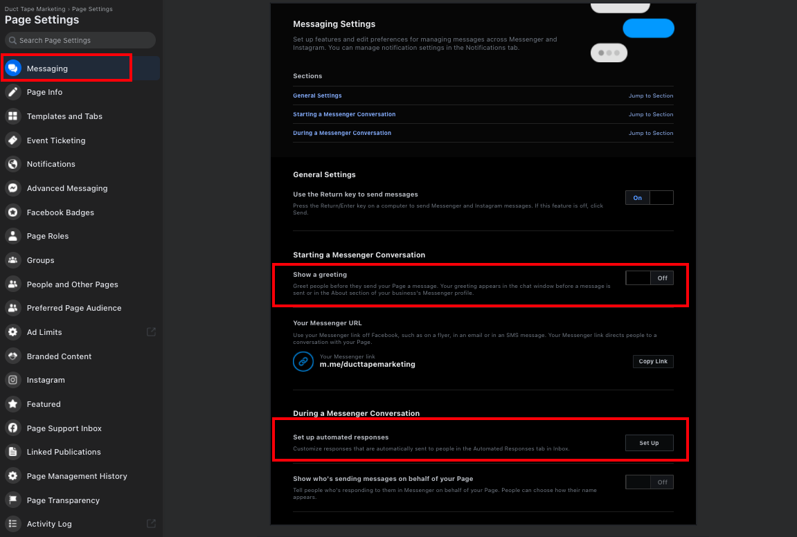 Setting up Facebook Messenger for your business page